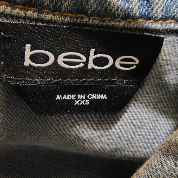 Bebe Denim Jacket size xxs Factory distressed - Picture 1 of 4